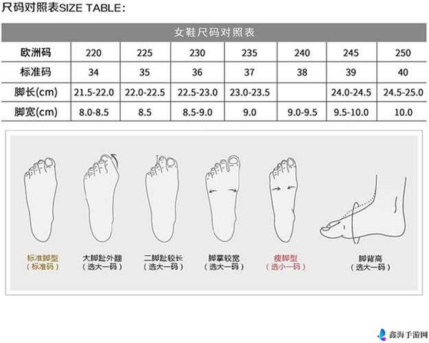 亚洲尺码与欧洲尺码对照